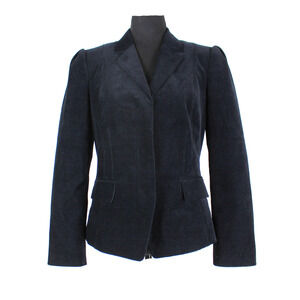 Theory Shrunken Velvet Jacket Black Denim Single Breasted Blazer Size 10